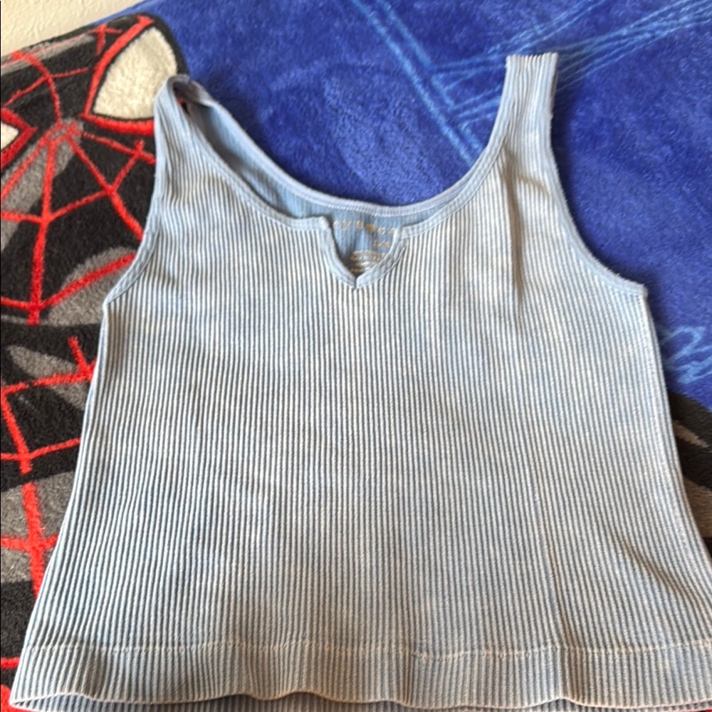 Blue Ribbed Women's Top